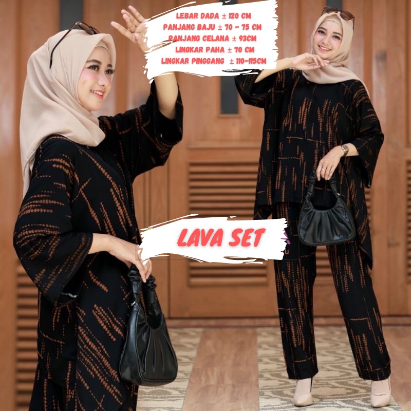 BAJU WANITA SETELAN TIE DIE DYE WAKA JUMBO SINTIA SET BUSUI ONE SET RAYON MOTIF KEKINIAN-LAVA BLACK