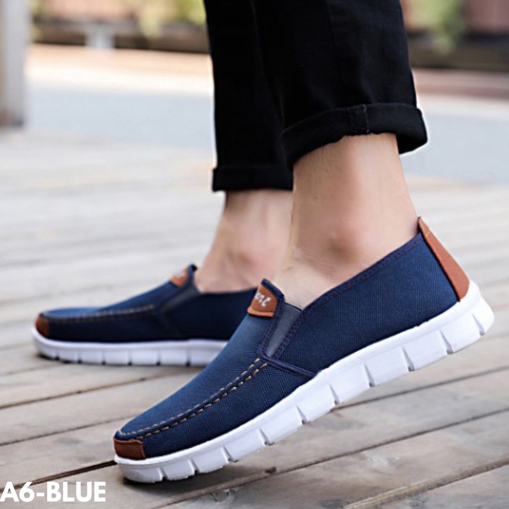 SEPATU SNEAKERS PRIA KEREN BAGUS NYAMAN TANPA TALI BAHAN CANVAS BREATHABLE IMPORT A6