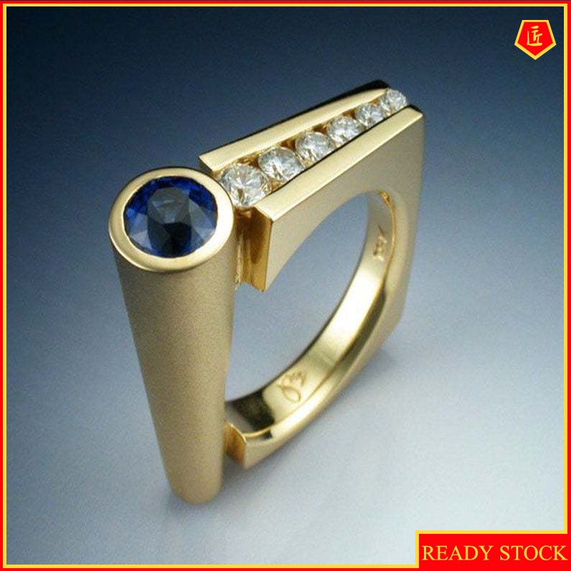 [Ready Stock]Creative Pen Holder Shape Inlaid Blue Gemstone Ring