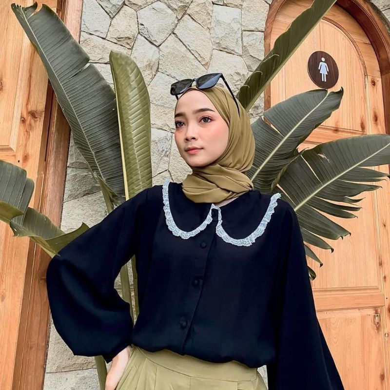 KELLYA TOP KELLYA BLOUSE Kemeja basic renda lengan balon