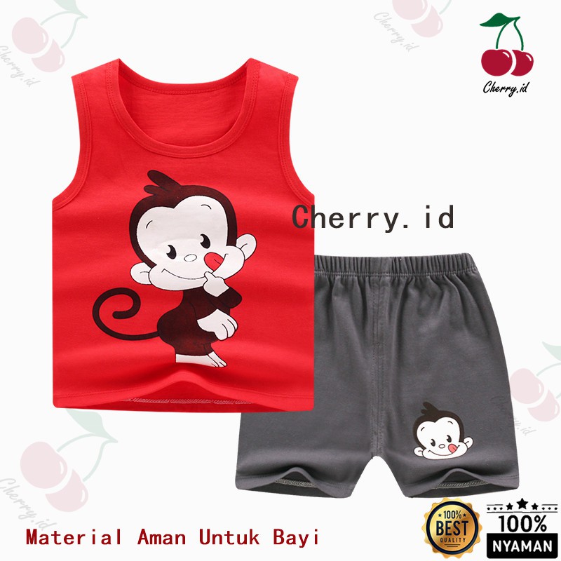 Cherry COD Setelan Bayi Tanpa Lengan / Setelan Kaos Anak Kutung / Singlet Bayi Import STL01