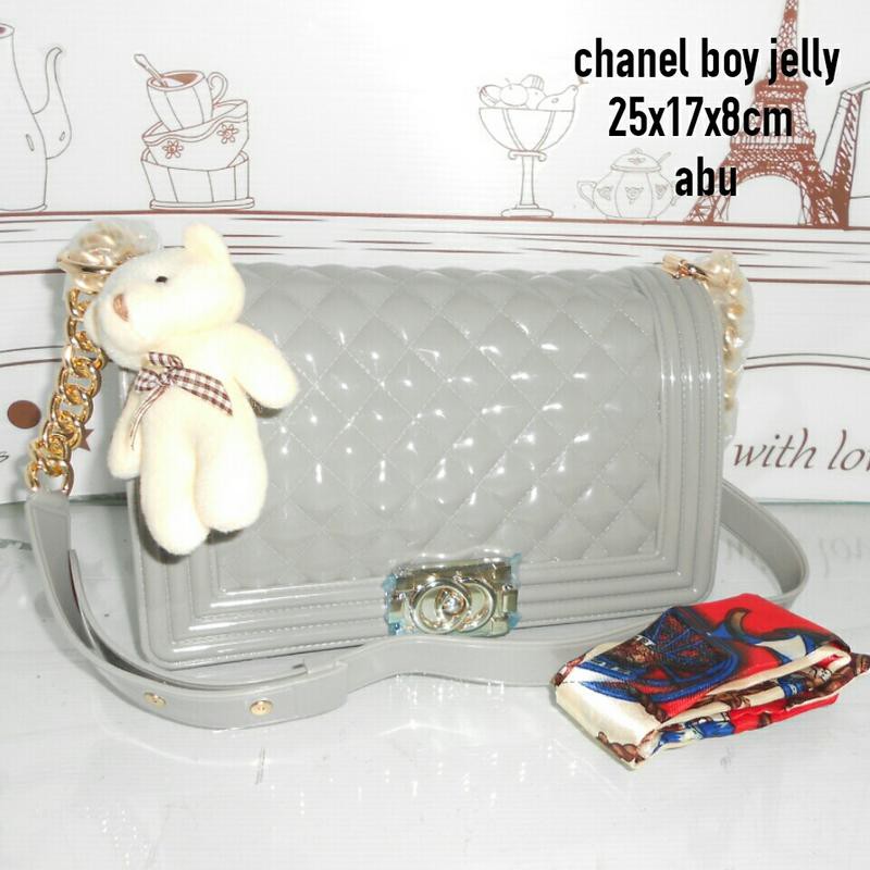 tas wanita cantik terbaru dan termurah  Chanel boy jelly abu
