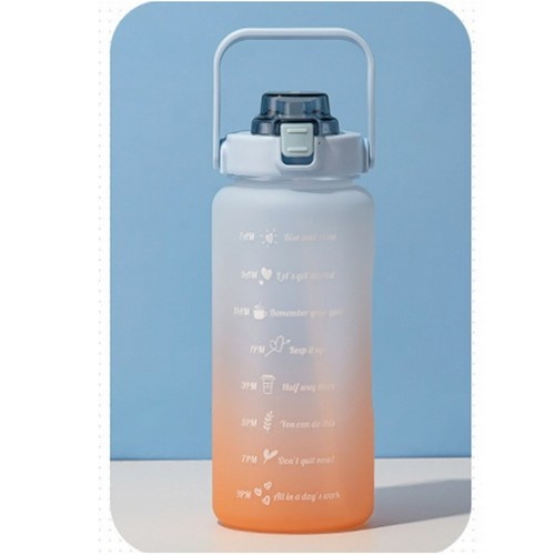 BESAR JUMBO GRATIS Stiker BOTOL VIRAL KOREA 2 LITER Minum Motivasi 2000ml 2L Waktu Tumbler Air Sekolah Kerja Trend Laris Karakter Sedotan-Biru