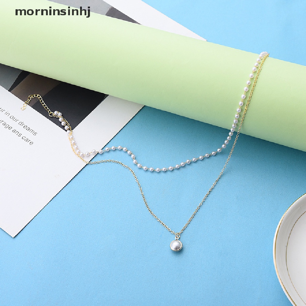 Mor Kalung Choker Dua Lapis Dengan Liontin Mutiara Untuk Wanita