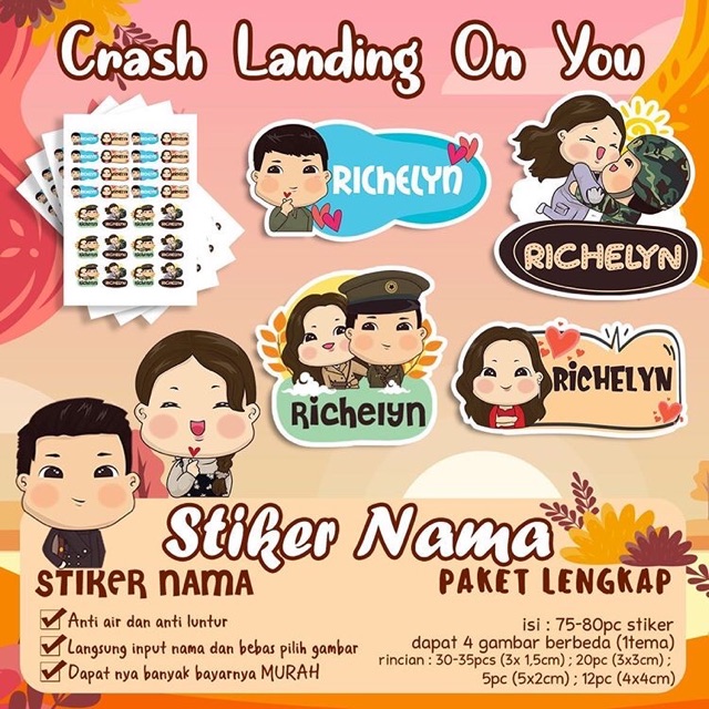 

STIKER NAMA CRASH LANDING ON YOU/CLOY/HYUN BIN/CAPTAIN RI