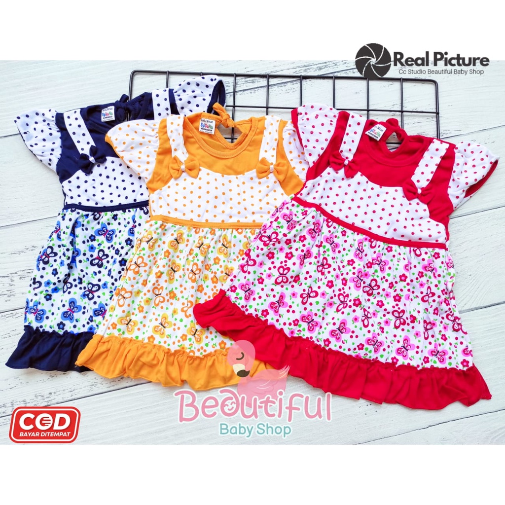 Dress Bayi Perempuan Motif Buttefly Flowers / Rok Baju Bayi Perempuan  Merk Syifana / Baju Bayi Perempuan/ Baby.ou