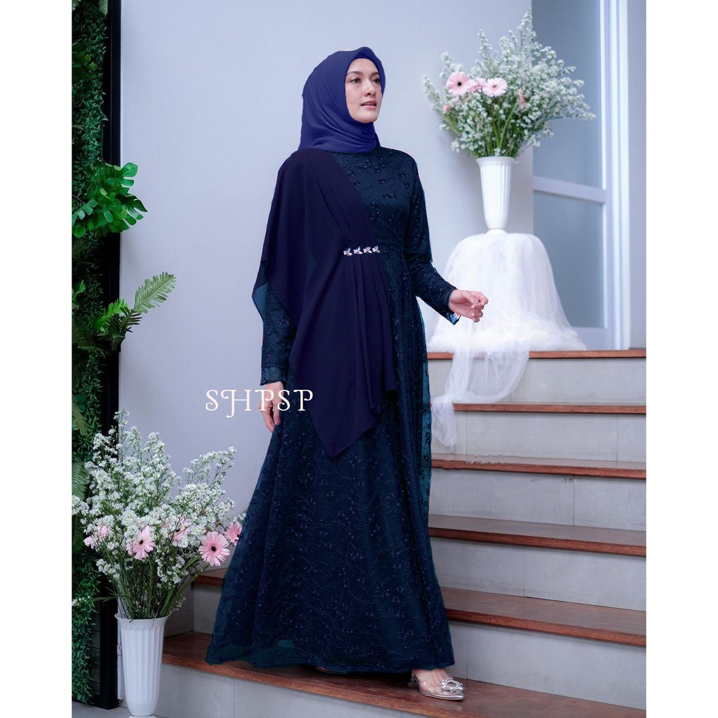 Exclusive Raya Dress Helena Tulle mix Payet Ceruty Gamis Gamis Brokat Tille Mutiara Dress Brokat Terbaru Gamis Brokat Lebaran-2