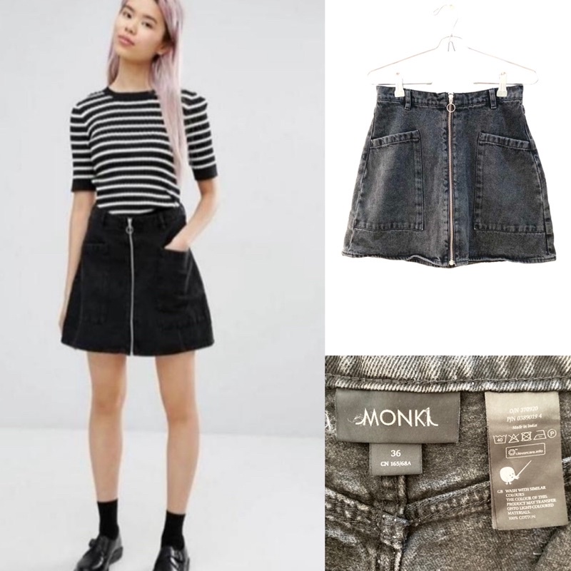 Denim Skirt Rok Jeans Black Wash Monki Size S