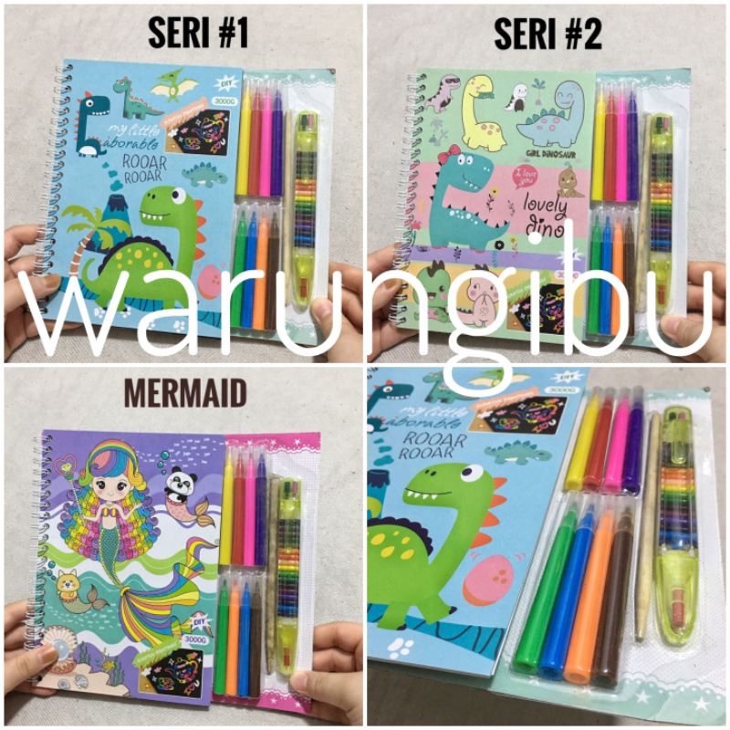 

Paket DIY Magic Scratch Painting Buku Mewarnai Gambar Set Spidol Pena Crayon