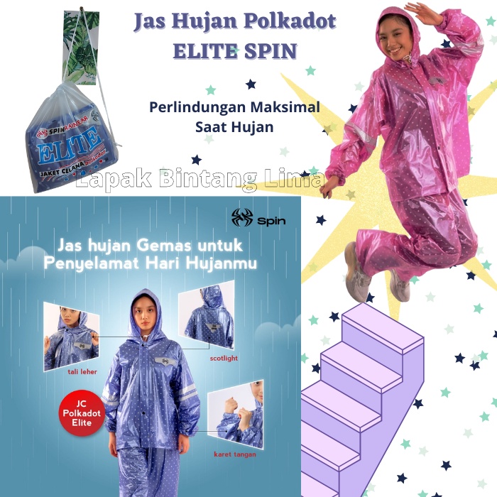 Jas Hujan Setelan Dewasa Motif Polkadot Onde Bulat Keren Imut Lucu - Raincoat Mantel Hujan Baju Celana Dewasa Polkadot ELITE SPIN