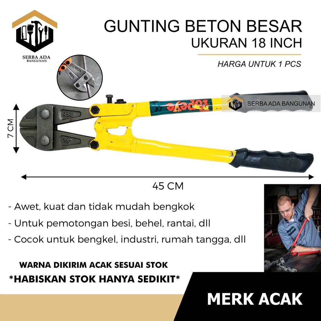 Gunting Besi Beton 18” | Pemotong Rantai Kawat 450mm | Bolt Cutter 18