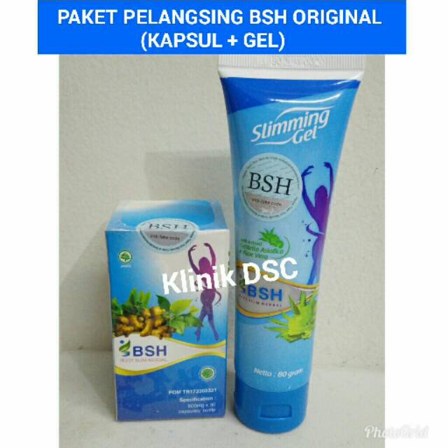 PAKET PELANGSING BSH ORIGINAL (BODY SLIM HERBAL) TERDIRI DARI 1 KAPSUL + 1 SLIMMING GEL