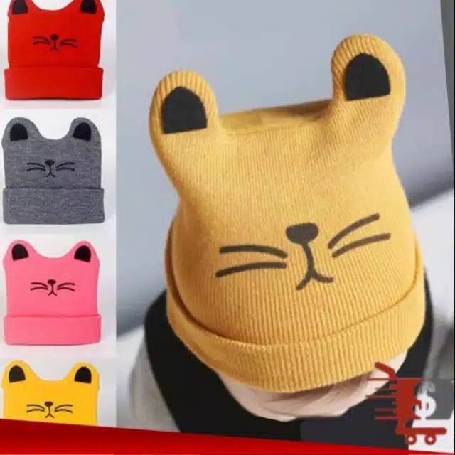 Topi Kupluk Rajut Bayi Motif Telinga Kucing / Topi Anak Motif Kucing