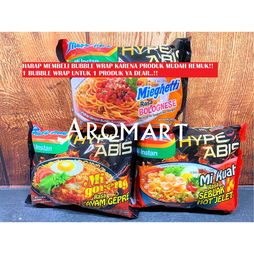 

Indomie Hype Abis/ Indomie Seblak Hot Jeletot/ Indomie Ayam Geprek/ Indomie Bolognese - 85g