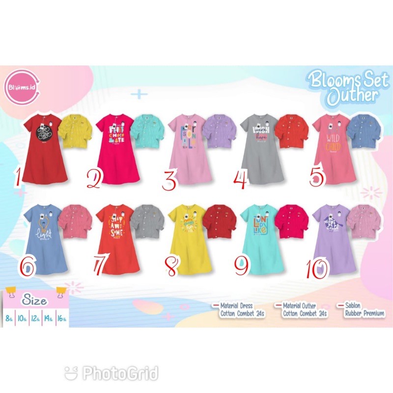 RAF BLOOMS.ID Longdress Set Outher Bloom Blooms Setelan Anak Perempuan