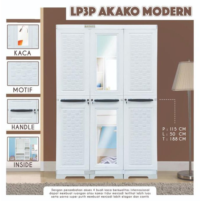 JUMBO - LEMARI PLASTIK 3 PINTU PUTIH MODERN AKAKO PREMIUM