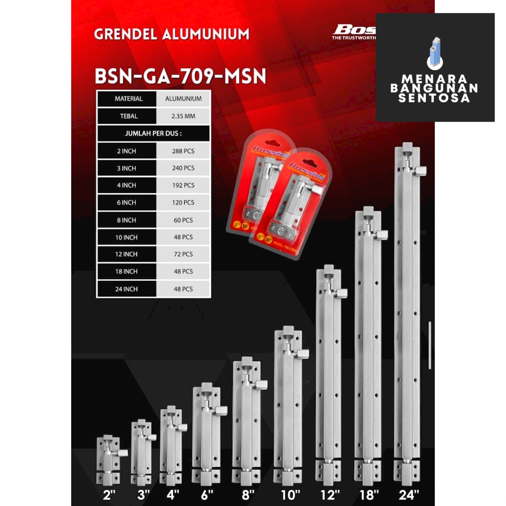 Grendel Aluminium Bossini 6&quot; Inch - Gerendel Selot Pintu / Jendela Tebal