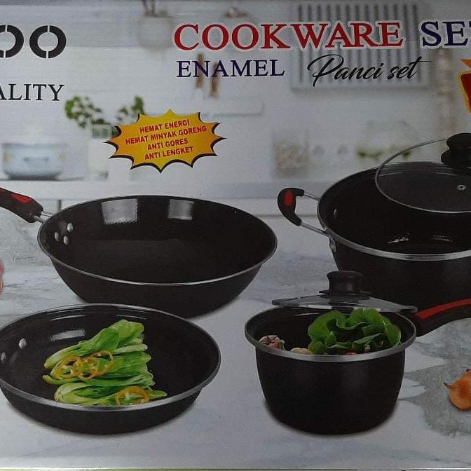 Panci Set Enamel ,  Q2 7206  , V  1834  , GSF 1831 ,   Panci Pnti Pengket , Panci Cookware Set