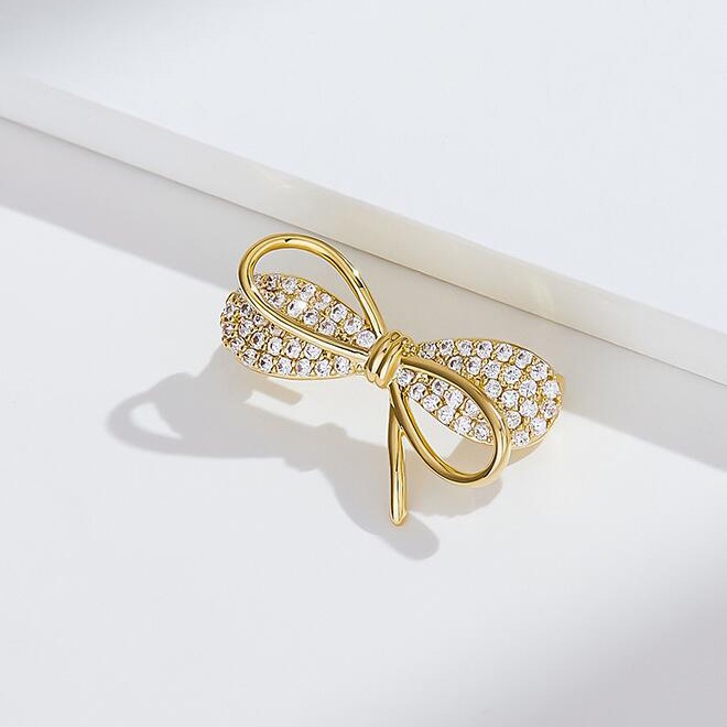Bros Bentuk Pita Warna Emas pin bross aksesoris jarum brooch tuspin