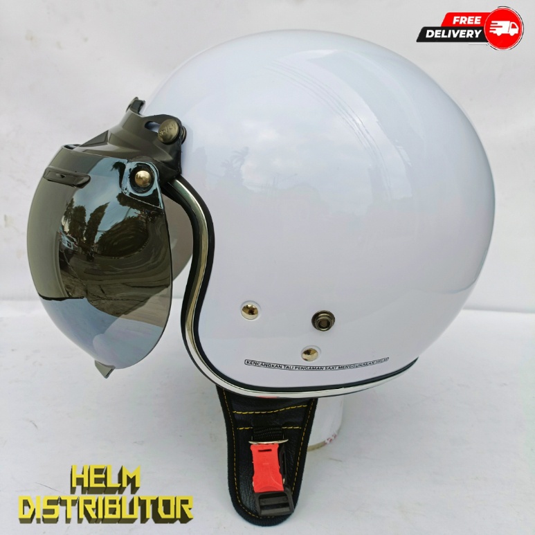 HELM BOGO RETRO KUALITAS PREMIUM LIS CHROME KACA DATAR/CEMBUNG FULL LEHER SNI DEWASA PRIA WANITA (COD)