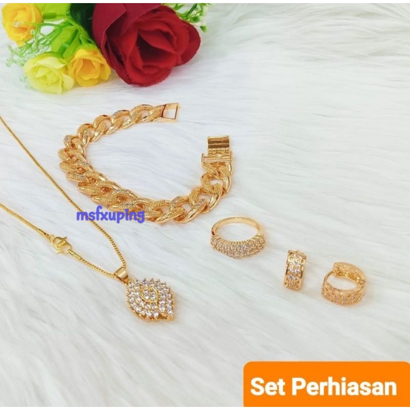 Set perhiasan xuping lapis emas permata zircon wanita S4478