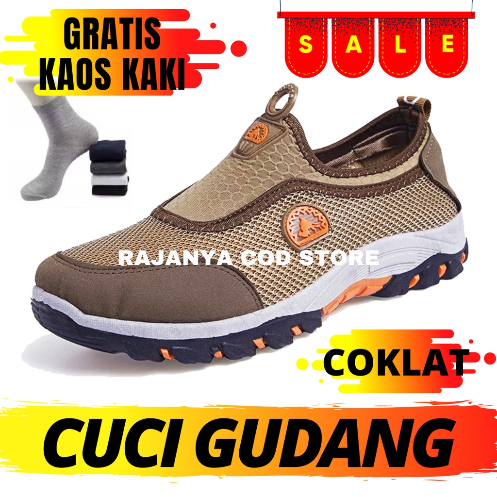 SEPATU GUNUNG PRIA / HIKING SHOES SLIP ON CAMEL / SEPATU OUTDOOR / SEPATU GUNUNG / SEPATU CAMPING
