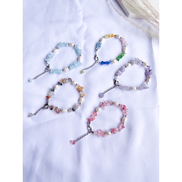 Gelang Batu Alam/Gelang Batu Pecah/Gelang Mutiara/Gelang Wanita Korea/Gelang Etnik Simpel Pm