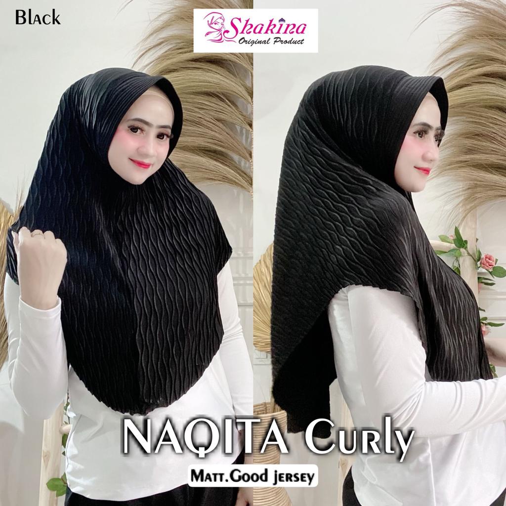 Jilbab Instan Bergo Naqita Curly Plisket Ori Shakina Hijab-HITAM