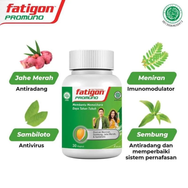 Fatigon Promuno kemasan botol isi 30 kapsul (multivitamin herbal untuk daya tahan tubuh)