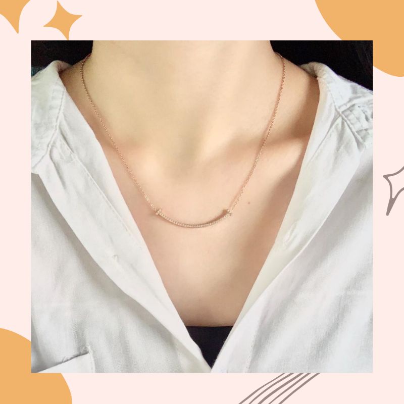 Kalung Smile Itaewon Class Diamond Tanam Premium Korea Import Perhiasan Titanium Anti Karat Anti Lun