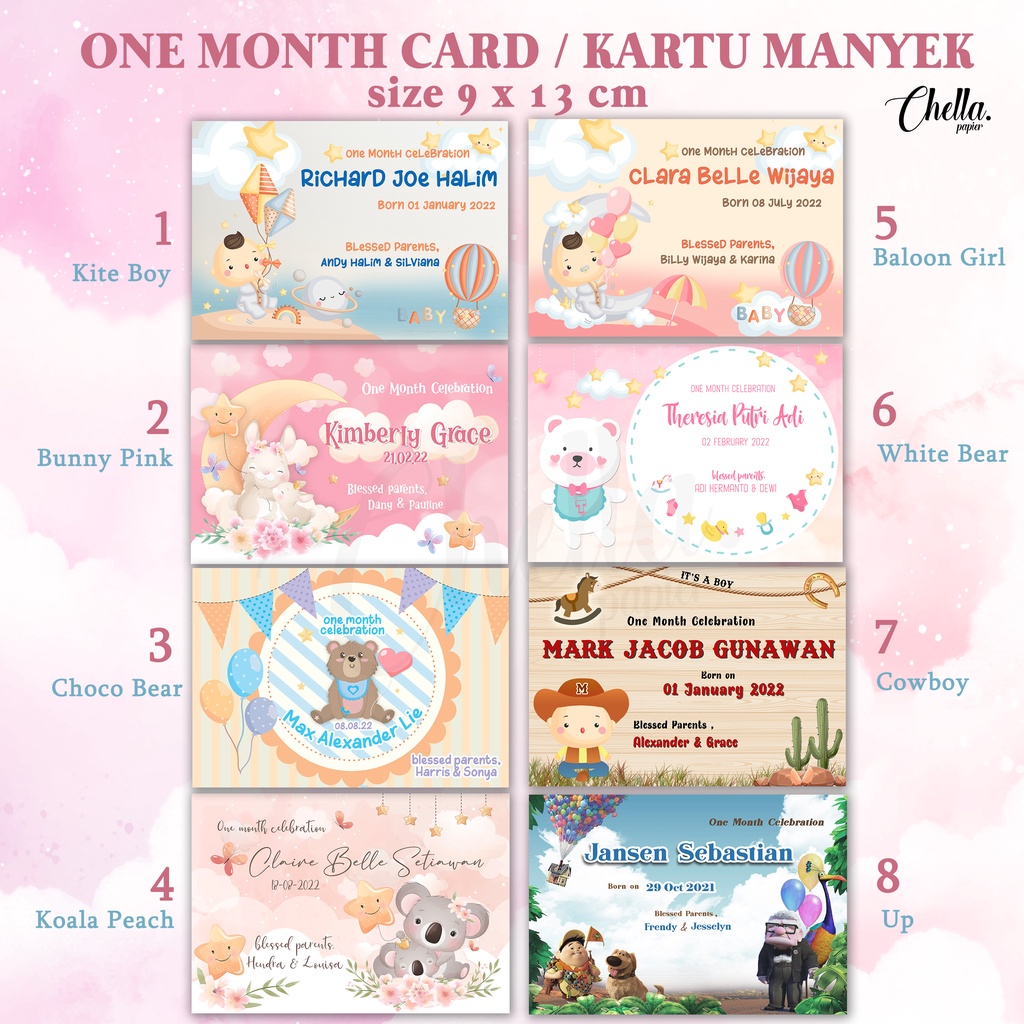 

KARTU UCAPAN BAYI SATU BULANAN / ONE MONTH CELEBRATION / KARTU MANYEK / TASYAKURAN BAYI (MINIM PESAN 27 PCS)