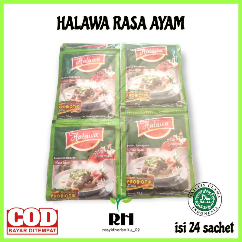 

Halawa bumbu kaldu rasa ayam isi 24 sachet 12g plus probiotik