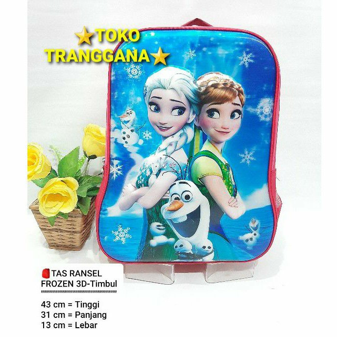 Tas Ransel Frozen 3Dimensi Timbul Fashion Anak Perempuan TK-SD