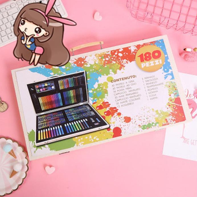 

CRAYON SET 180PCS BOX KAYU / PAINTING WOODEN ART DRAWING SETS