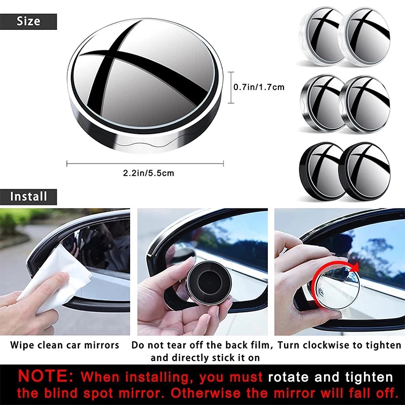 (2 Pcs) (Kaca Spion Blind Spot Mobil Wide Angle Cembung Adjustable Dengan Kop Perekat