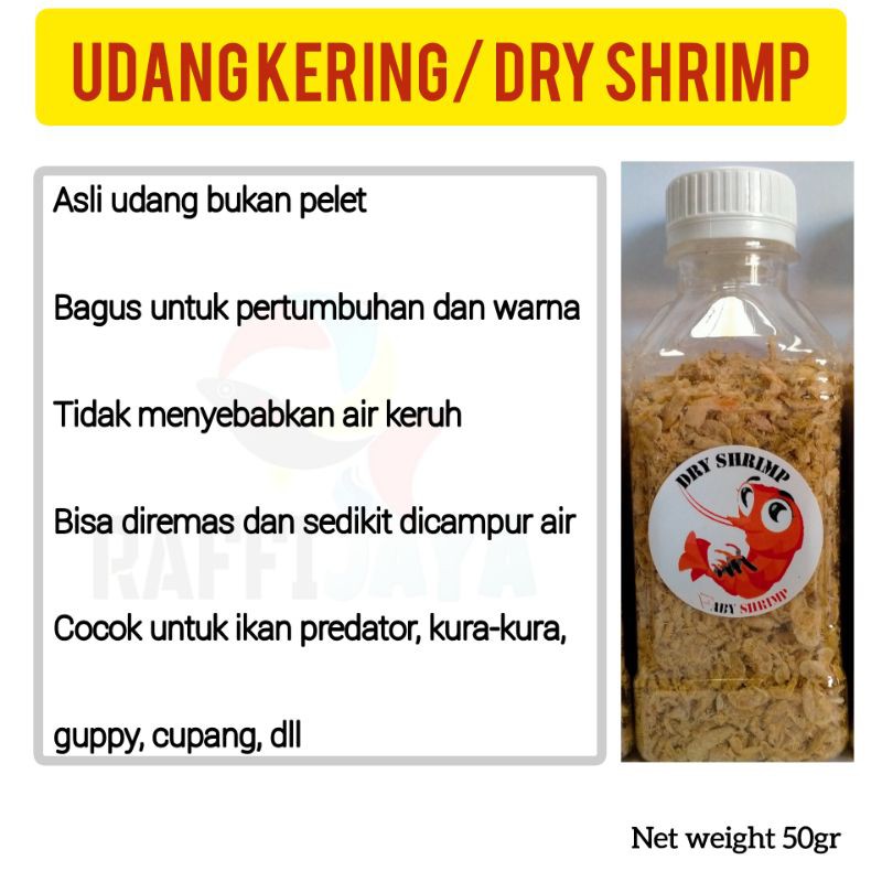 Pakan ikan Udang kering dry shrimp baby pakan predator chana louhan arwana kura kura murah