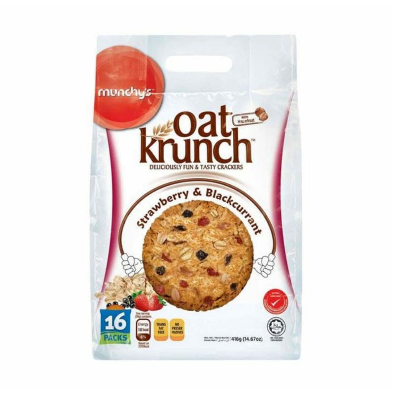 

Oat Krunch Munchy's 416 gr Strawberry & Blackcurrant isi 16 Packs HALAL