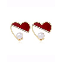 LRC Anting Tusuk Fashion Black Metal Heart Stud Earrings A63174