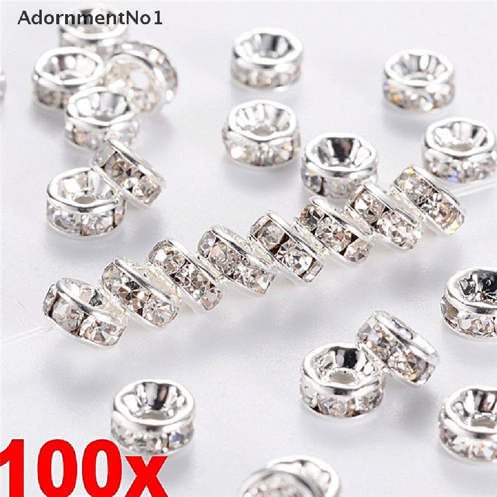 (AdornmentNo1) 100pcs Manik-Manik Spacer Kristal Berlian Imitasi Warna Silver / Gold Ukuran 6mm 8mm
