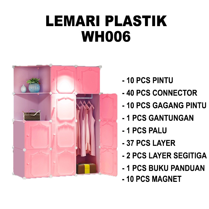 Lemari Plastik 10 Pintu 2 Rak - 1 Gantungan Lemari Serbaguna Lemari Portable Lemari Plastik - Unikdekorasi