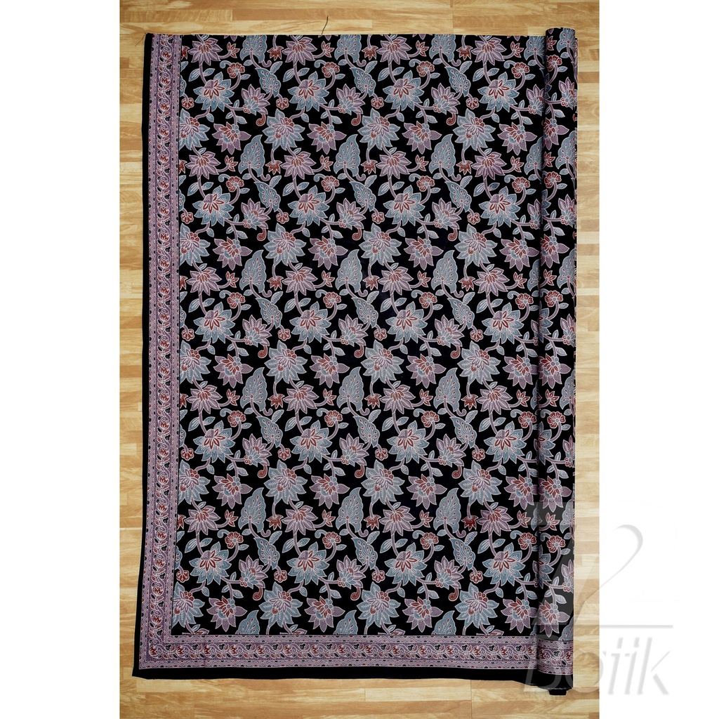 BAHAN BATIK PREMIUM Katun Motif Kembang Taman Warna Hitam Item 721013 CAP 72 - Jarik Jarit Samping Kebat Panjang Batik Katun Modern Premium Bahan Seragam Batik Pernikahan Kantor Keluarga Murah Kamen Jadi Batik Bali Lembaran