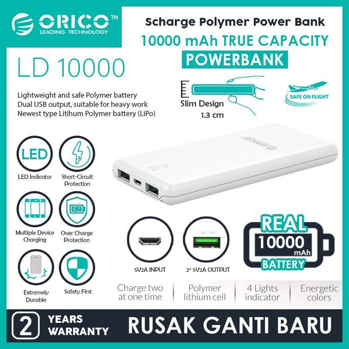 power bank 10000mah orico ld100 - powerbank 10000 mah scharge polymer