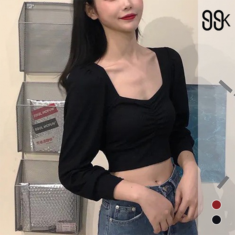 Korean Long Sleeve Crop Top Blouse Wanita Lengan Panjang 1186 (S-XL)