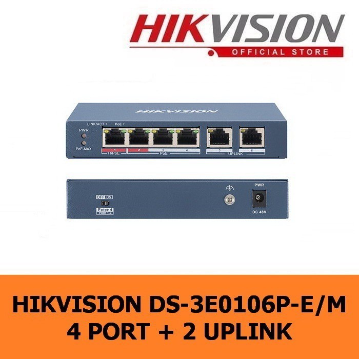 Switch POE HIKVISION 4 Port 2 Uplink DS-3E0106P-E/M