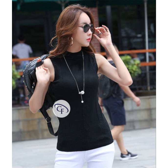 Manset Leher Premium / Tanktop Turtle Neck Lengan Buntung Soft