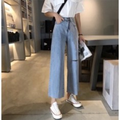 JEANS HIGHWAIST IMPORT CELANA PANTS WANITA CEWEK CULLOTE HW RIPPED BAGGY DENIM MX826