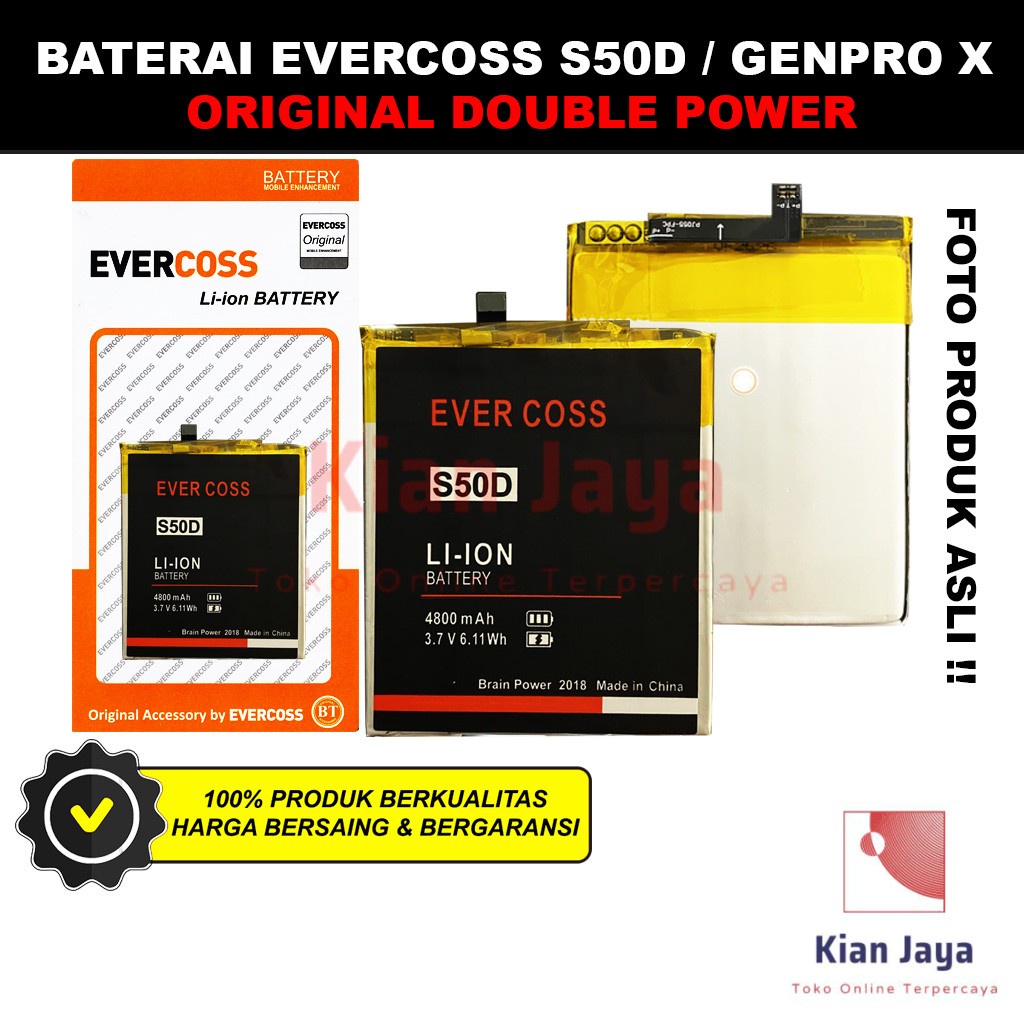 Baterai Evercoss S50D Genpro X Original Double Power Batrai Batre Battery Hp Ori