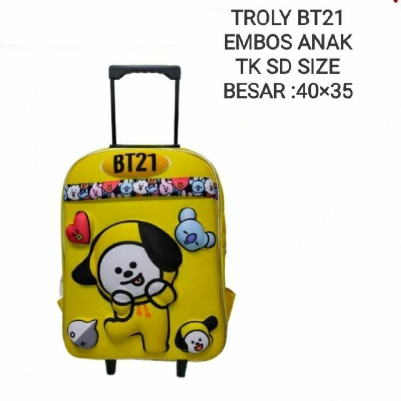 TROLI DAN TAS KARAKTER BT21 ANAK PEREMPUAN TAS DORONG RODA