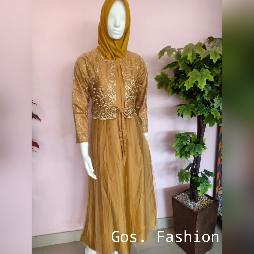 gos GAMIS BROKAT PLISKET Baju Muslim Wanita Dress Wanita Pakaian Muslim Wanita - 362