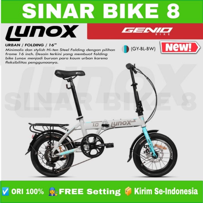 Sepeda Lipat GENIO LUNOX New 2022 DAN LUNOX T3 New 2023 Ukuran 16 &amp; 20 Inch Boncengan 7 Speed
